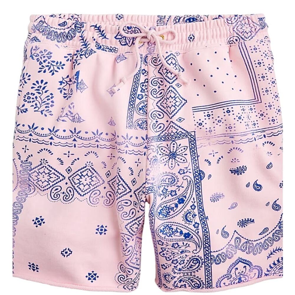J. Crew Original Cotton Terry Long Cut Off Shorts Patchwork Paisley Pink Large